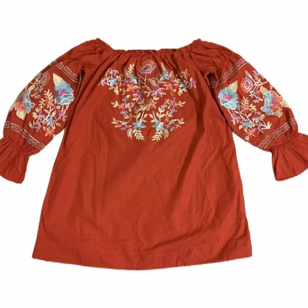 Free People Fleur Du Jour Red Floral Embroidered Mini Dress Size Small